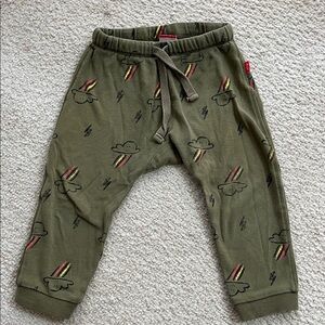 Olive Green Kids Sweatpants with Cloud Print